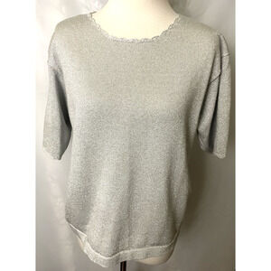 Carter Club Blouse Sz L Womens Pullover Gray Spackling Silver Blouse Holiday Top